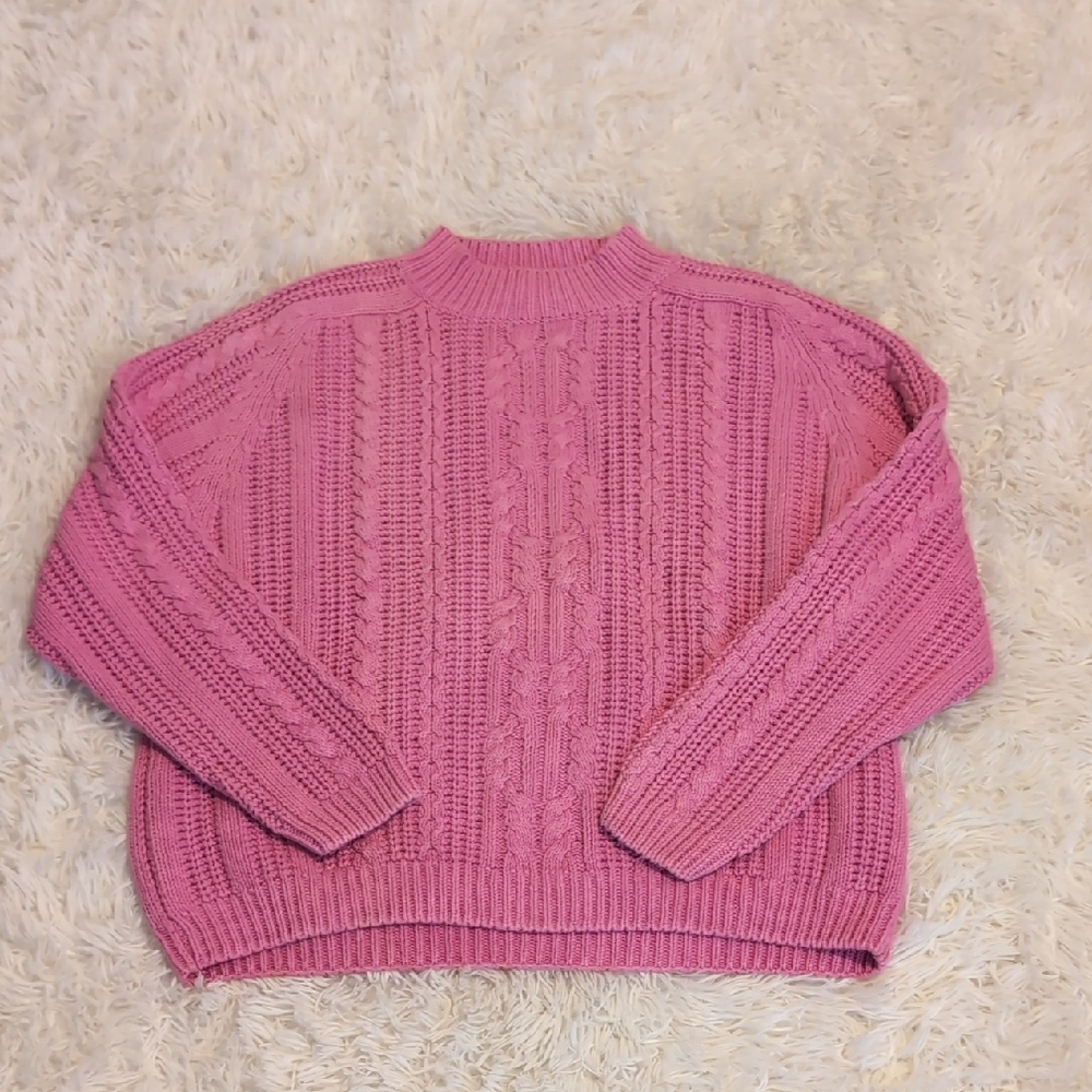 Marsh Landing Women's Sweater in Pink Cable Knit- Chunky